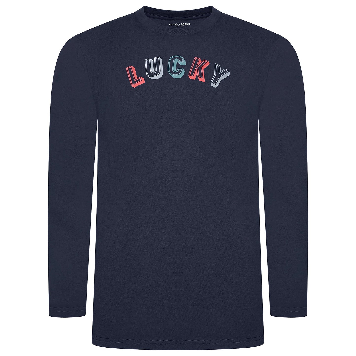 Lucky Brand Mens Pyjama Set Crew Neck Flannel Pants Cotton Lounge Slee - Collar Detail - QHA UK