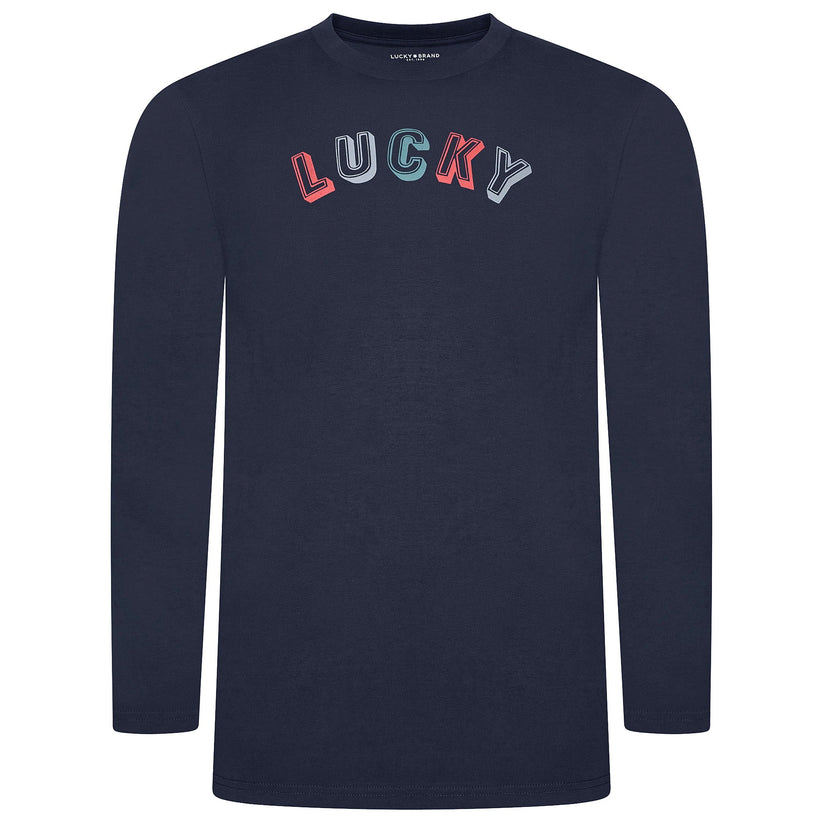 Lucky Brand Mens Pyjama Set Crew Neck Flannel Pants Cotton Lounge Slee - Collar Detail - QHA UK