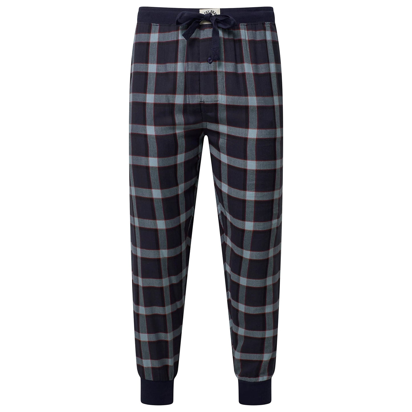 Lucky Brand Mens Pyjama Set Crew Neck Flannel Pants Cotton Lounge Slee - Collar Detail - QHA UK