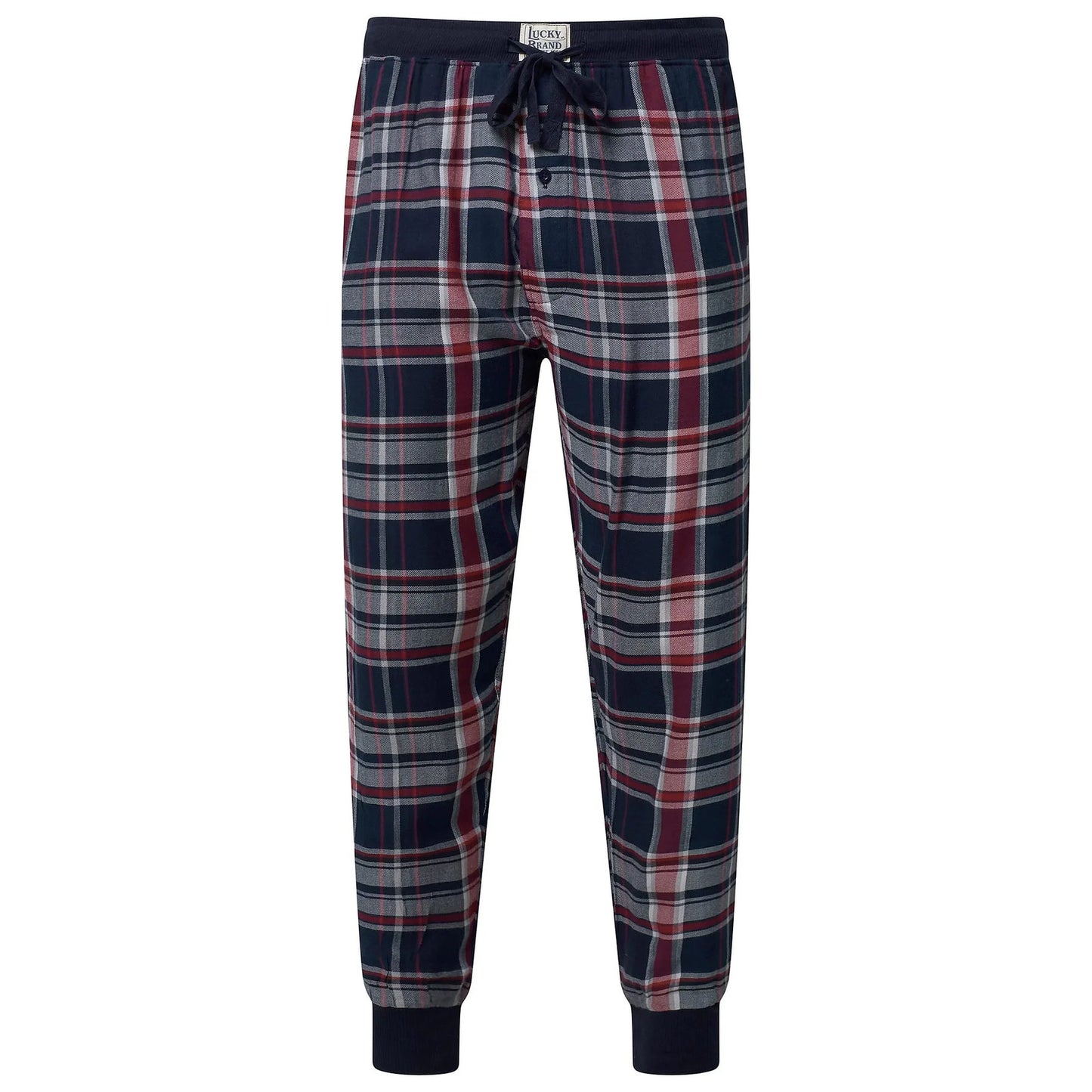 Lucky Brand Mens Pyjama Set Crew Neck Flannel Pants Cotton Lounge Slee - Collar Detail - QHA UK