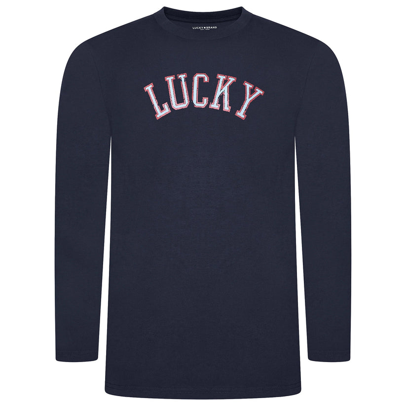 Lucky Brand Mens Pyjama Set Crew Neck Flannel Pants Cotton Lounge Slee - Collar Detail - QHA UK