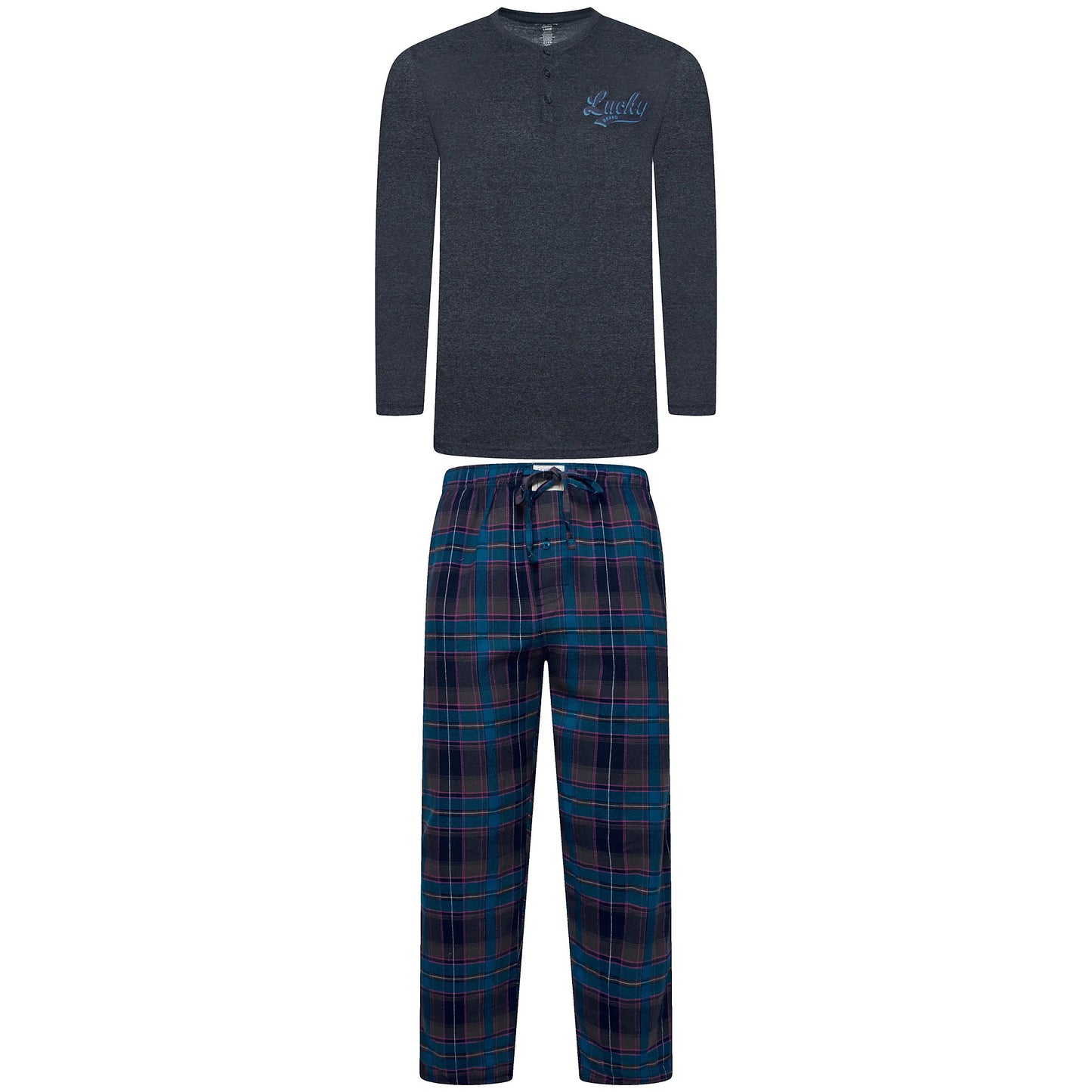 Lucky Brand Mens Henley Pyjama Set Flannel Check Lounge Pants PJs S-XL - QHA UK