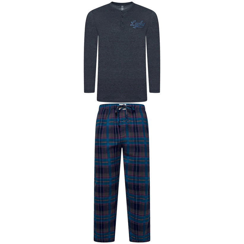 Lucky Brand Mens Henley Pyjama Set Flannel Check Lounge Pants PJs S-XL - QHA UK