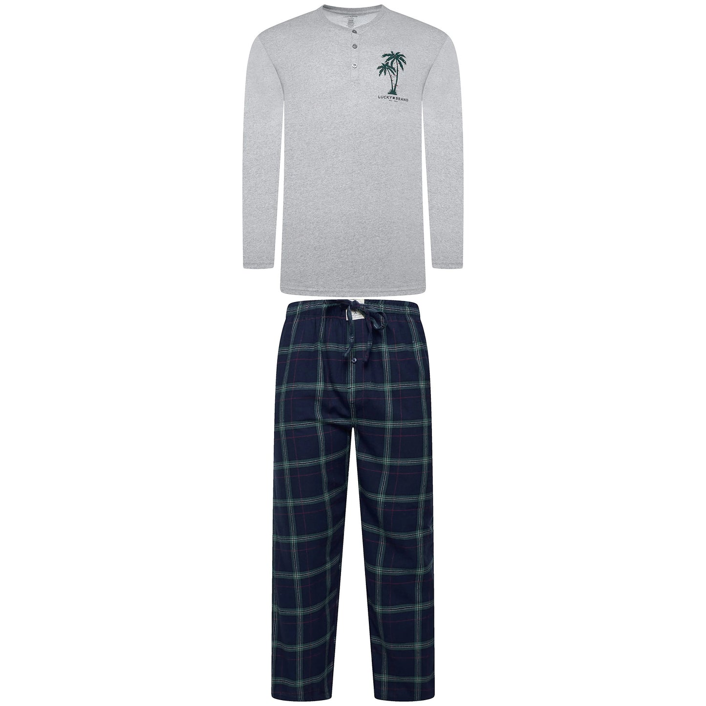 Lucky Brand Mens Henley Pyjama Set Flannel Check Lounge Pants PJs S-XL - QHA UK