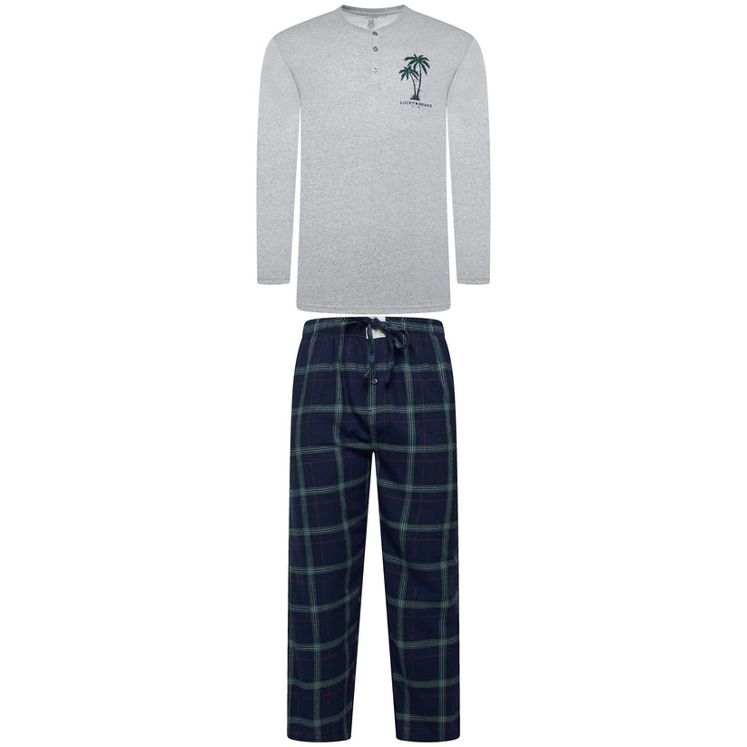 Lucky Brand Mens Henley Pyjama Set Flannel Check Lounge Pants PJs S-XL - QHA UK