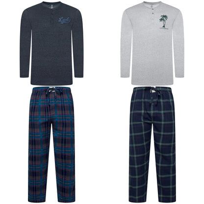 Lucky Brand Mens Henley Pyjama Set Flannel Check Lounge Pants PJs S-XL - QHA UK