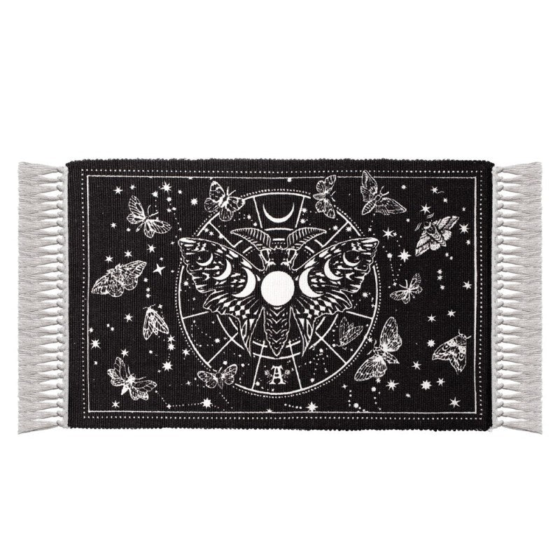Alchemy Gothic Rug Lunar Moth Cotton Moon Phase Décor - QHA UK