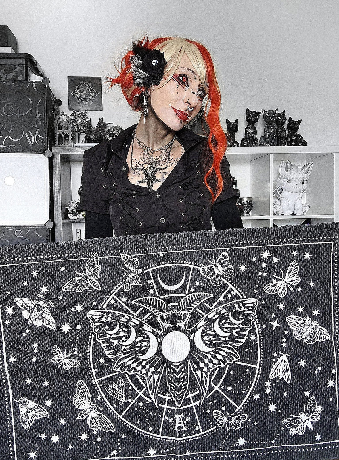 Alchemy Gothic Rug Lunar Moth Cotton Moon Phase Décor - QHA UK