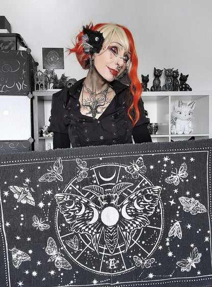 Alchemy Gothic Rug Lunar Moth Cotton Moon Phase Décor - QHA UK