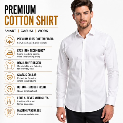 M&S Mens Regular Fit Cotton Shirt Easy Iron Formal Smart Work Shirt | - QHA UK