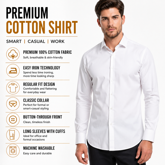 M&S Mens Regular Fit Cotton Shirt Easy Iron Formal Smart Work Shirt | - QHA UK