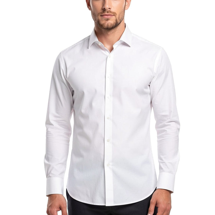 M&S Mens Regular Fit Cotton Shirt Easy Iron Formal Smart Work Shirt | - Model Wearing Product - QHA UK