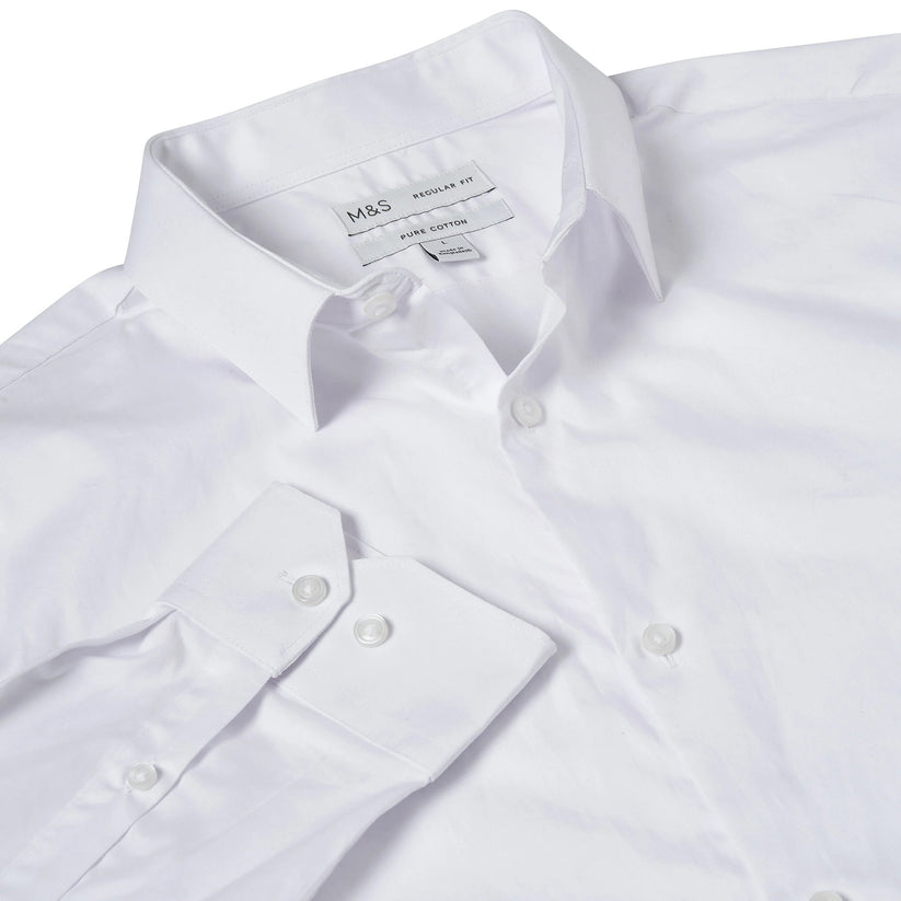 M&S Mens Regular Fit Cotton Shirt Easy Iron Formal Smart Work Shirt | - QHA UK