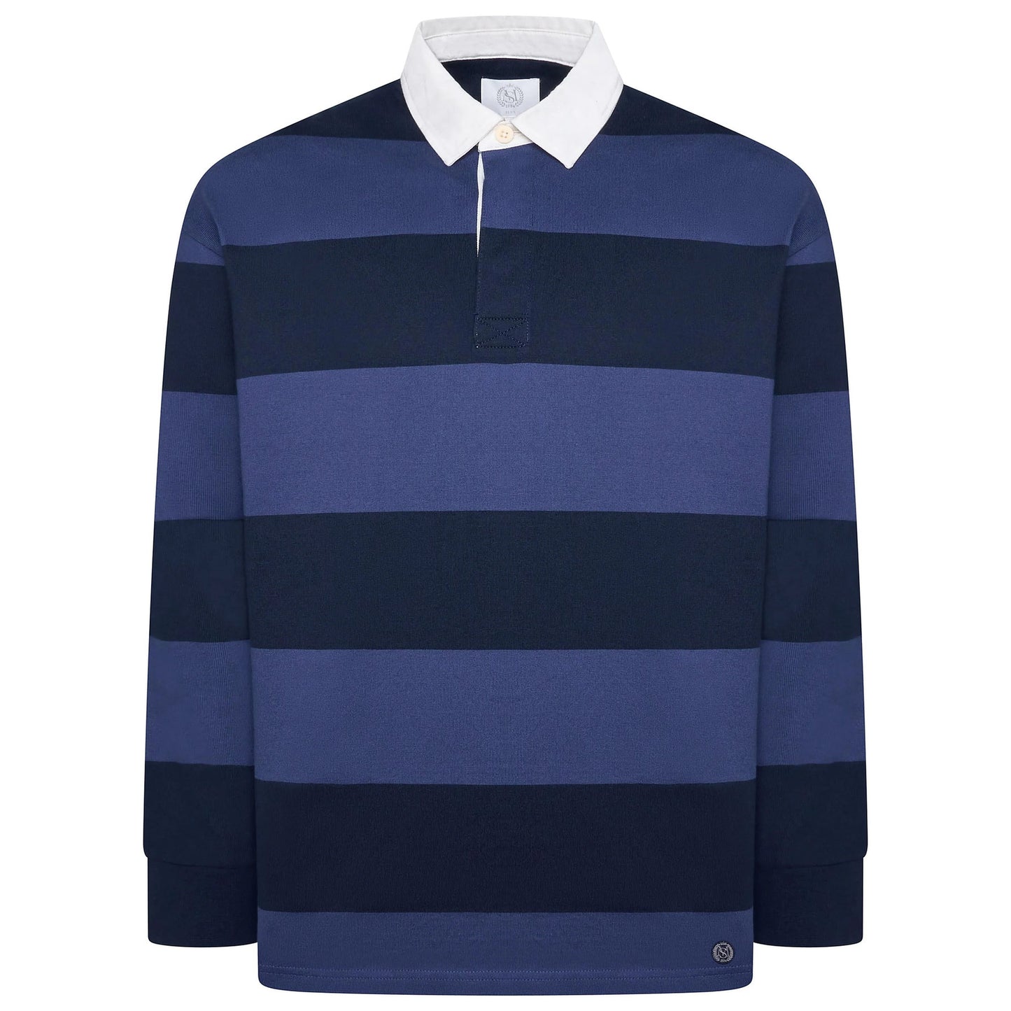 M&S Men's Striped Cotton Rugby Shirt | Long Sleeve | S–2XL | Navy & Burgundy - Sleeve Detail - QHA UK