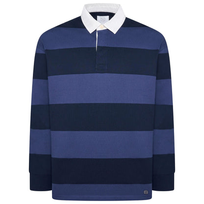 M&S Men's Striped Cotton Rugby Shirt | Long Sleeve | S–2XL | Navy & Burgundy - Sleeve Detail - QHA UK
