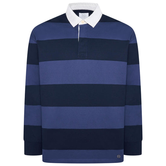 M&S Men's Striped Cotton Rugby Shirt | Long Sleeve | S–2XL | Navy & Burgundy - Sleeve Detail - QHA UK