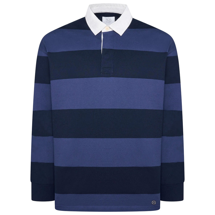 M&S Men's Striped Cotton Rugby Shirt | Long Sleeve | S–2XL | Navy & Burgundy - Sleeve Detail - QHA UK
