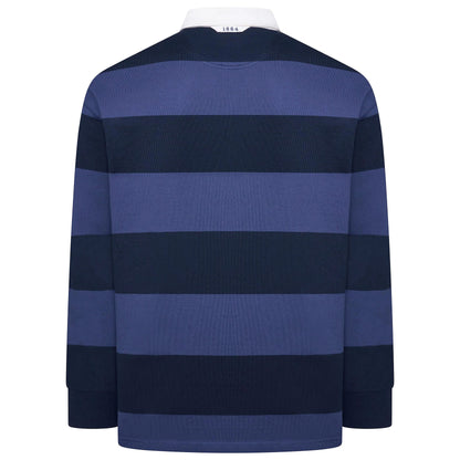 M&S Men's Striped Cotton Rugby Shirt | Long Sleeve | S–2XL | Navy & Burgundy - Sleeve Detail - QHA UK
