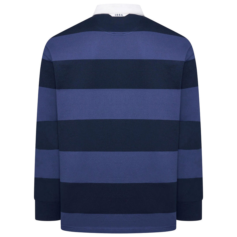 M&S Men's Striped Cotton Rugby Shirt | Long Sleeve | S–2XL | Navy & Burgundy - Sleeve Detail - QHA UK