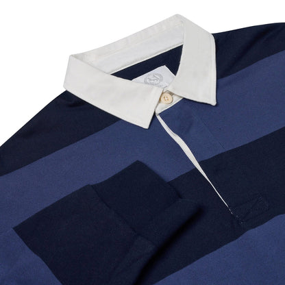 M&S Men's Striped Cotton Rugby Shirt | Long Sleeve | S–2XL | Navy & Burgundy - Sleeve Detail - QHA UK
