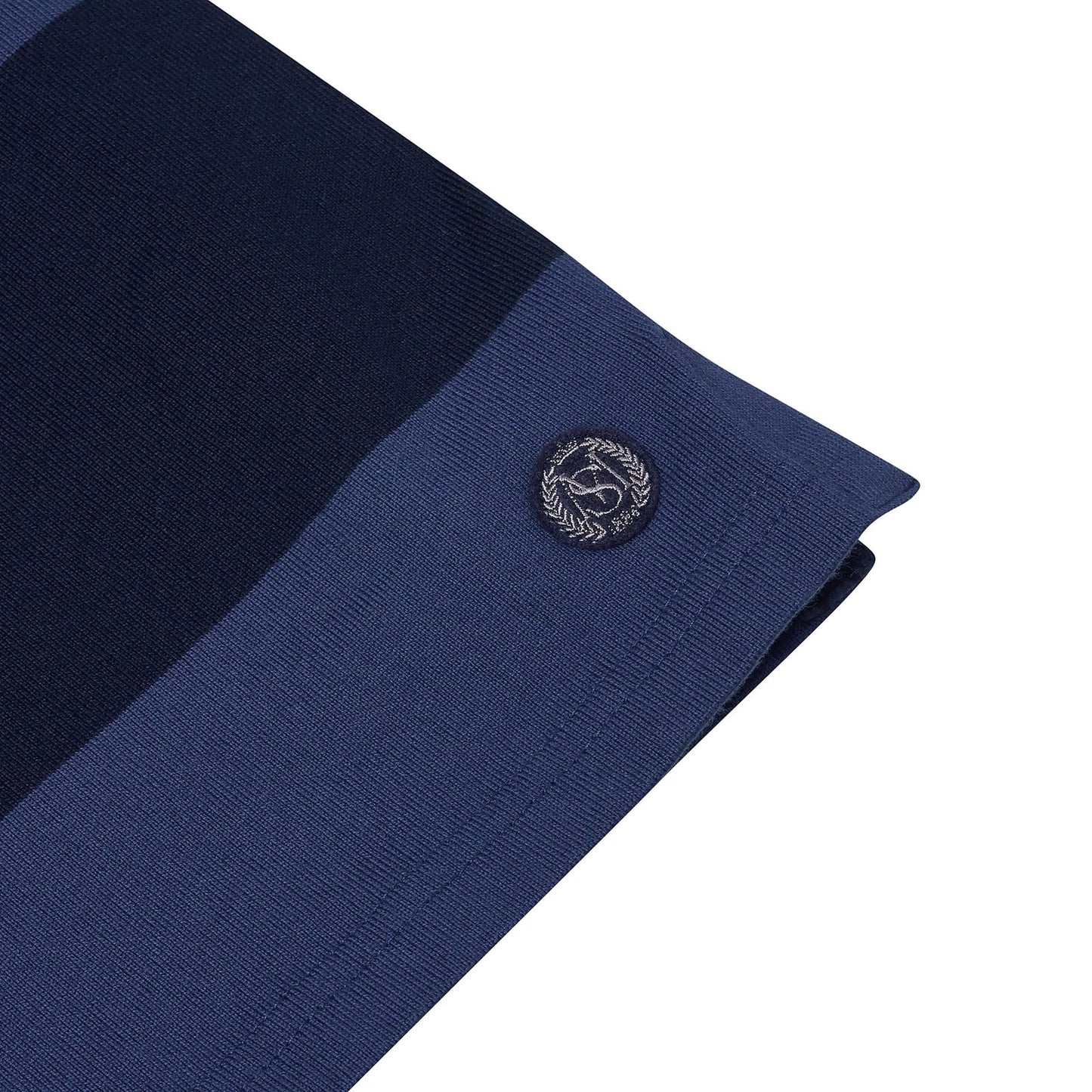 M&S Men's Striped Cotton Rugby Shirt | Long Sleeve | S–2XL | Navy & Burgundy - Sleeve Detail - QHA UK