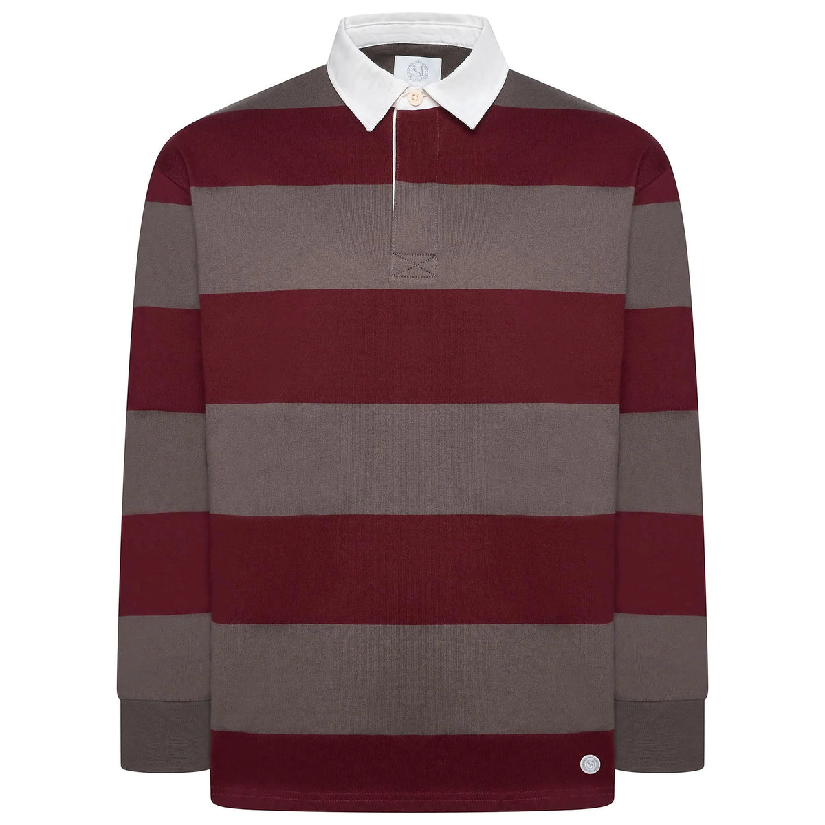 M&S Men's Striped Cotton Rugby Shirt | Long Sleeve | S–2XL | Navy & Burgundy - Sleeve Detail - QHA UK