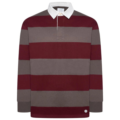 M&S Men's Striped Cotton Rugby Shirt | Long Sleeve | S–2XL | Navy & Burgundy - Sleeve Detail - QHA UK