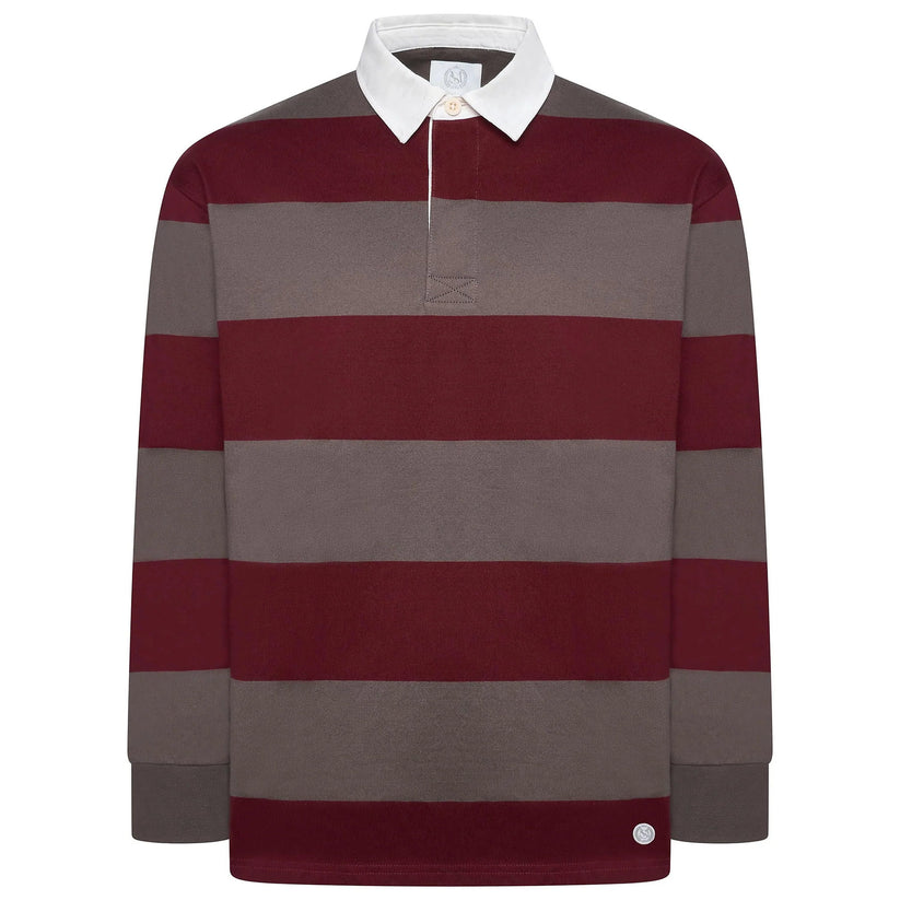 M&S Men's Striped Cotton Rugby Shirt | Long Sleeve | S–2XL | Navy & Burgundy - Sleeve Detail - QHA UK