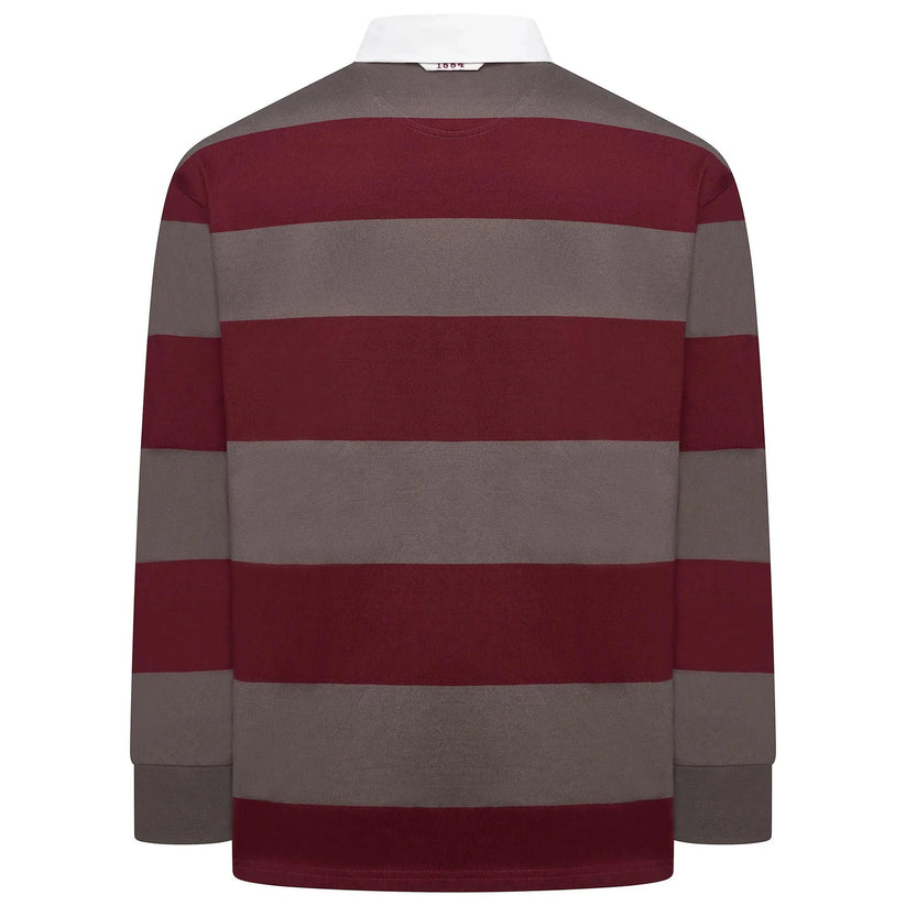 M&S Men's Striped Cotton Rugby Shirt | Long Sleeve | S–2XL | Navy & Burgundy - Sleeve Detail - QHA UK