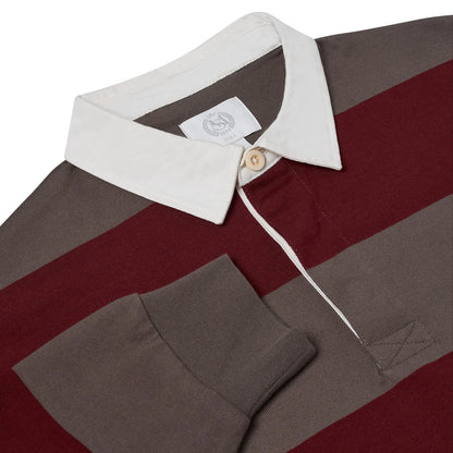 M&S Men's Striped Cotton Rugby Shirt | Long Sleeve | S–2XL | Navy & Burgundy - Sleeve Detail - QHA UK