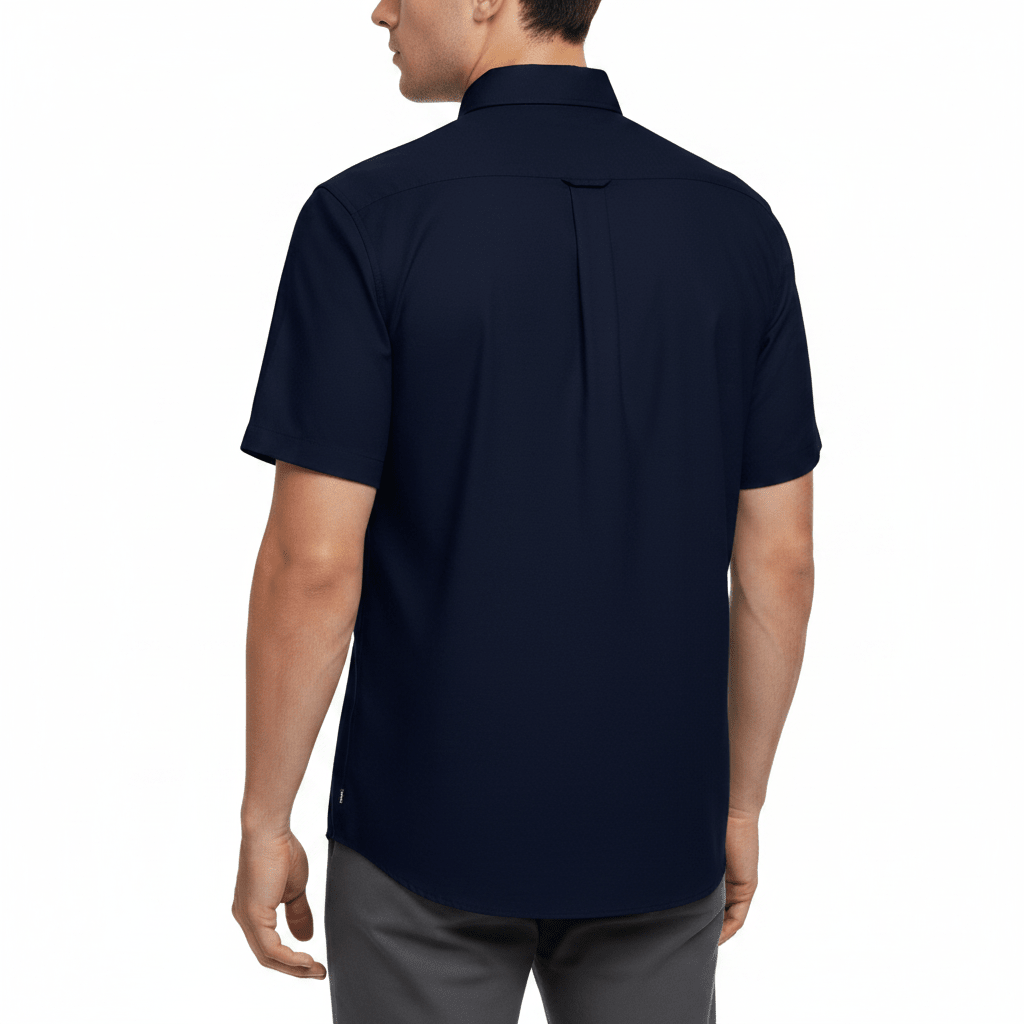 M&S Men's Pure Cotton Oxford Shirt | Short Sleeve | S–4XL | Navy, White, Sky Blue - Sleeve Detail - QHA UK