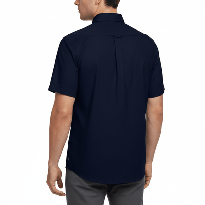 M&S Men's Pure Cotton Oxford Shirt | Short Sleeve | S–4XL | Navy, White, Sky Blue - Sleeve Detail - QHA UK
