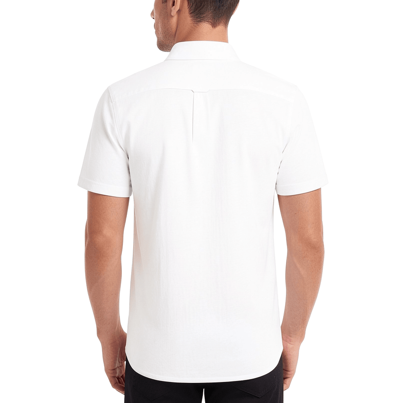 M&S Men's Pure Cotton Oxford Shirt | Short Sleeve | S–4XL | Navy, White, Sky Blue - Sleeve Detail - QHA UK