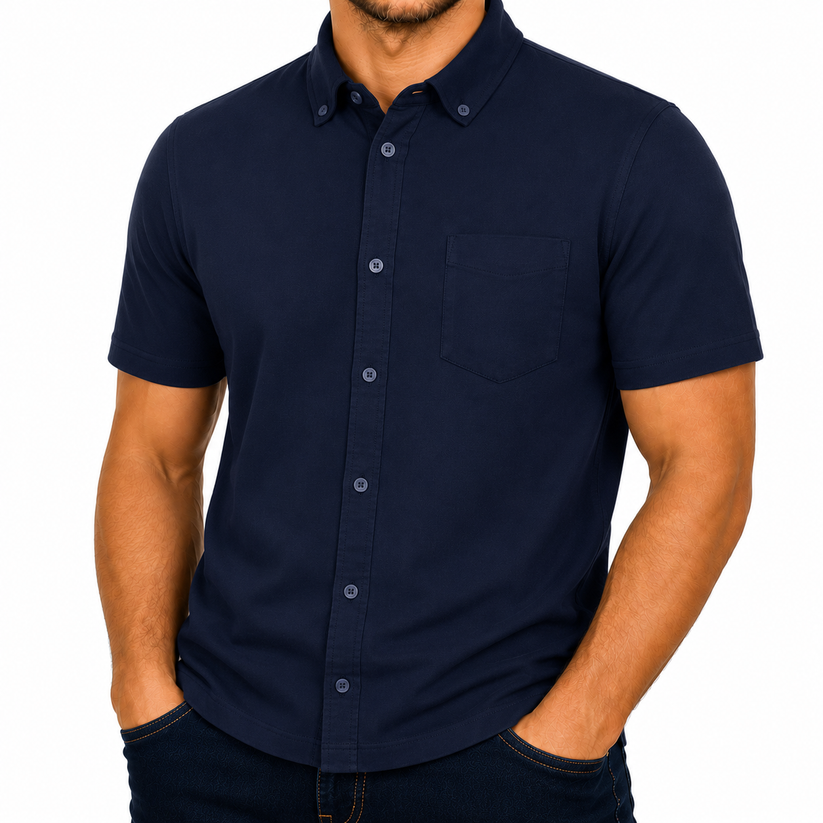 M&S Mens Cotton Oxford Shirt Short Sleeve Button Down Regular Fit | Qu - QHA UK