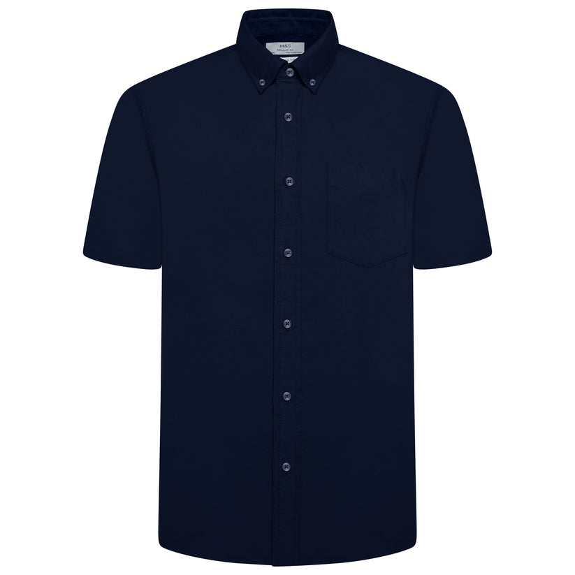 M&S Mens Cotton Oxford Shirt Short Sleeve Button Down Regular Fit | Qu - Sleeve Detail - QHA UK