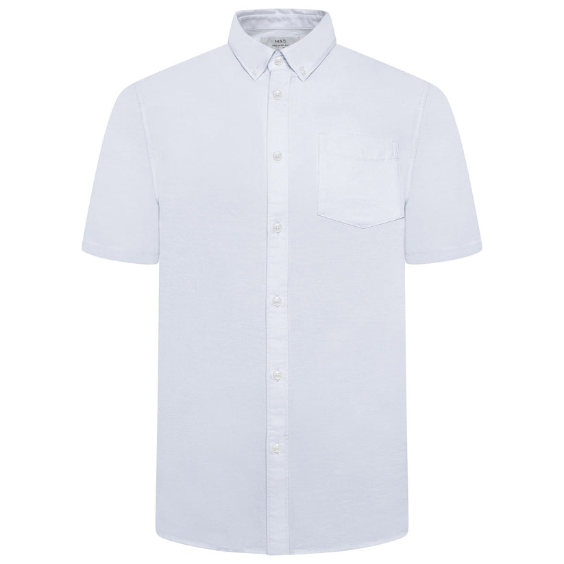 M&S Mens Cotton Oxford Shirt Short Sleeve Button Down Regular Fit | Qu - Sleeve Detail - QHA UK
