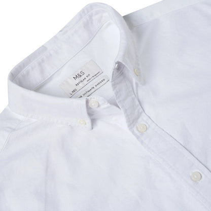 M&S Mens Cotton Oxford Shirt Short Sleeve Button Down Regular Fit | Qu - Sleeve Detail - QHA UK