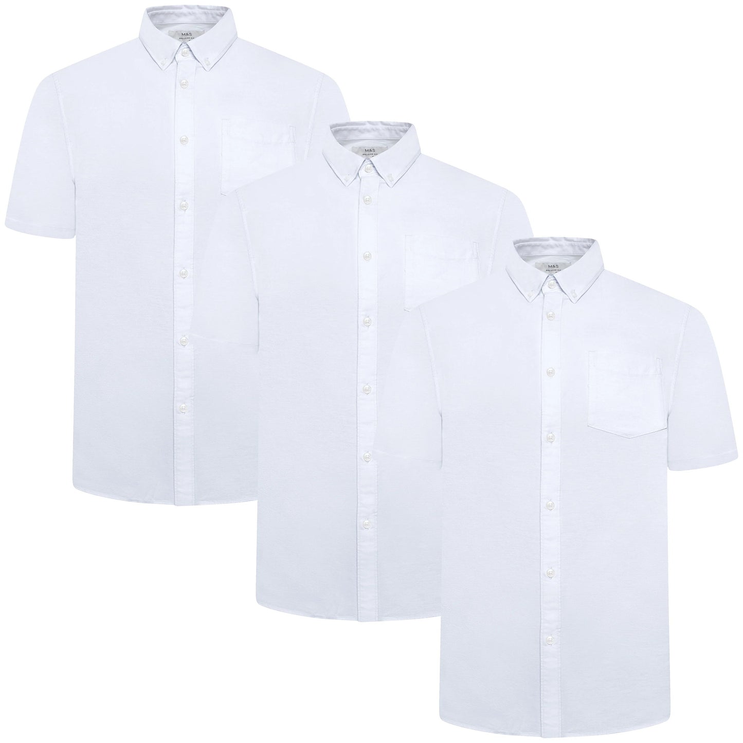 M&S Mens Cotton Oxford Shirt Short Sleeve Button Down Regular Fit | Qu - Sleeve Detail - QHA UK