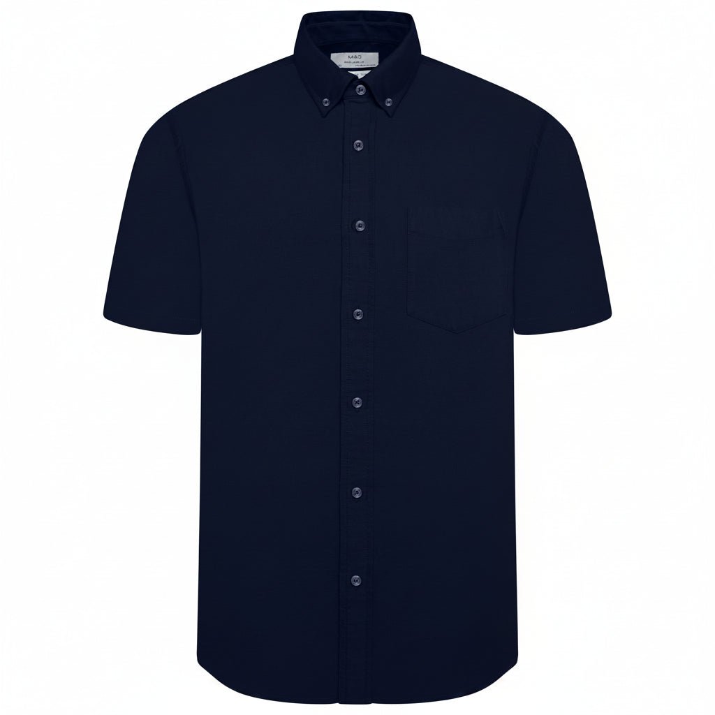 M&S Men's Pure Cotton Oxford Shirt | Short Sleeve | S–4XL | Navy, White, Sky Blue - Sleeve Detail - QHA UK