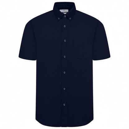 M&S Men's Pure Cotton Oxford Shirt | Short Sleeve | S–4XL | Navy, White, Sky Blue - Sleeve Detail - QHA UK