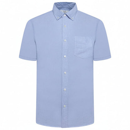 M&S Men's Pure Cotton Oxford Shirt | Short Sleeve | S–4XL | Navy, White, Sky Blue - Sleeve Detail - QHA UK