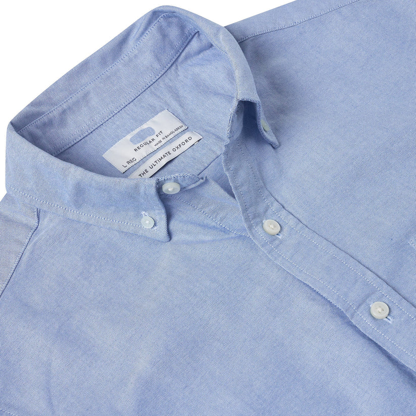 M&S Men's Pure Cotton Oxford Shirt | Short Sleeve | S–4XL | Navy, White, Sky Blue - Sleeve Detail - QHA UK
