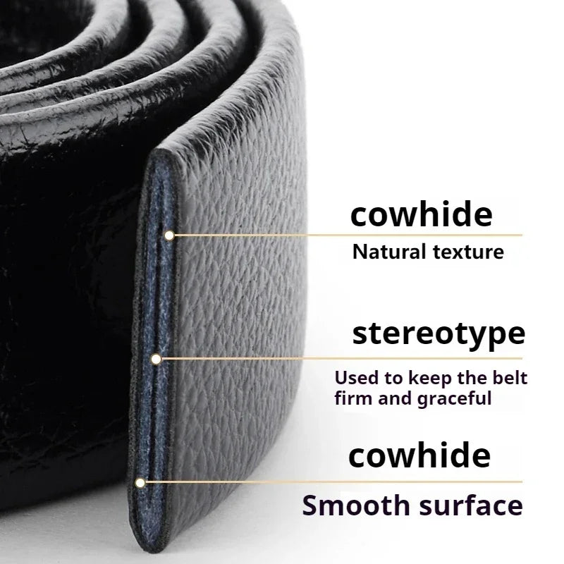 Mens Genuine Leather Ratchet Belt Strap 3.5cm Adjustable Replacement B - QHA UK