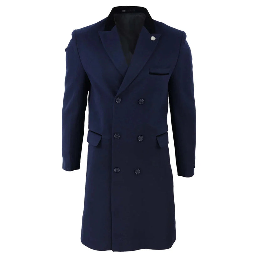 Men's 3/4 Double Breasted Overcoat | Peaky Blinders Wool Coat | TruClothing - Angled View - QHA UK