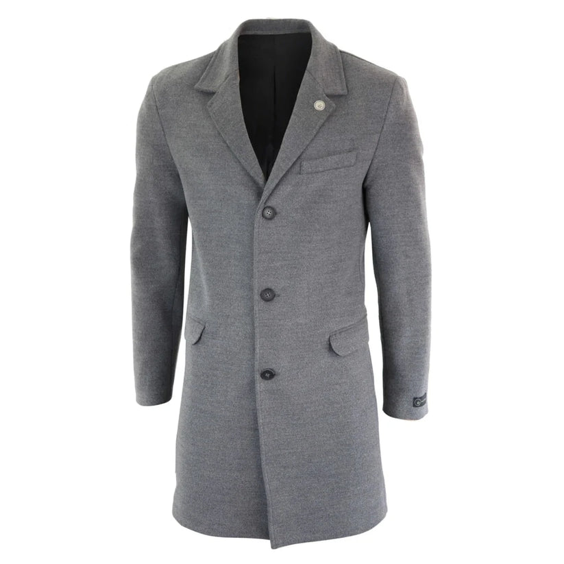 Men's Long Wool Overcoat | Classic Fit Coat | TruClothing - QHA UK