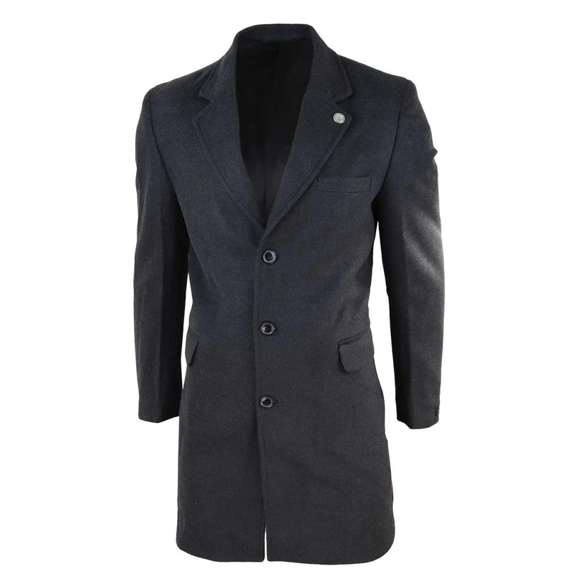 Men's Long Wool Overcoat | Classic Fit Coat | TruClothing - QHA UK