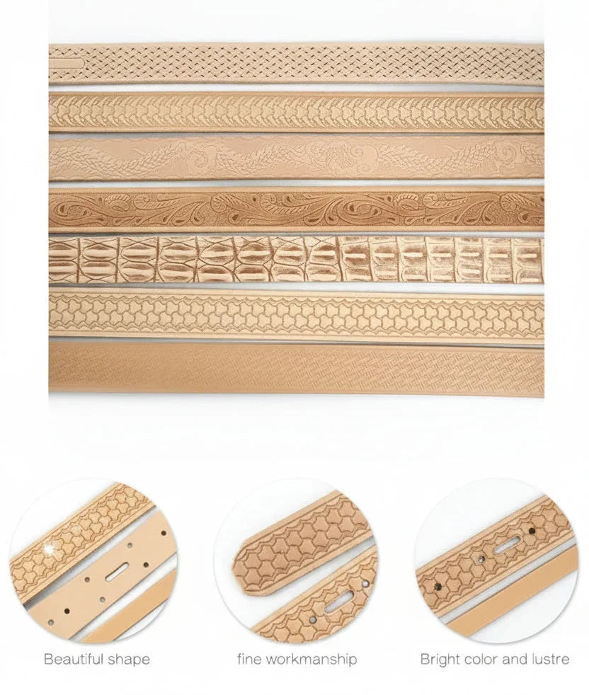 Men's Embossed Cowhide Leather Belt Strap | Croc Print | No Buckle | 110–120cm - Close-up - QHA UK