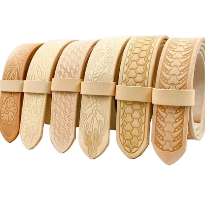 Men's Embossed Cowhide Leather Belt Strap | Croc Print | No Buckle | 110–120cm - Left Side View - QHA UK