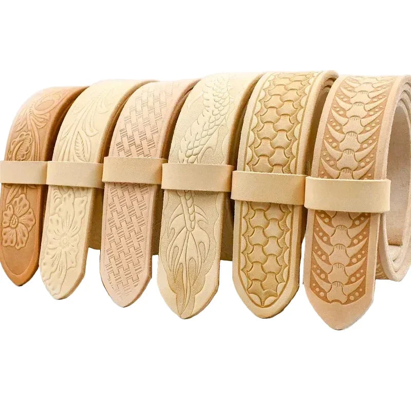 Men's Embossed Cowhide Leather Belt Strap | Croc Print | No Buckle | 110–120cm - Left Side View - QHA UK