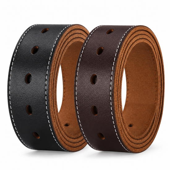 Mens Genuine Leather Belt Strap No Buckle 3.8cm Vintage Plus Size 30" - Buckle Detail - QHA UK
